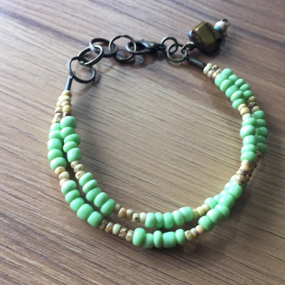 Lime Green Double Strand Ladies Beaded Bracelet, Handmade Ladies Bracelet - Picture 6 of 8